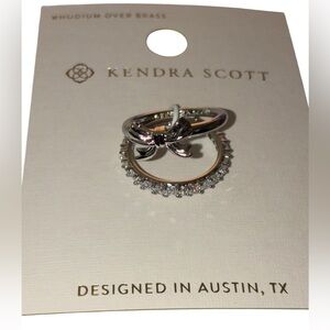 KENDRA SCOTT Rhodium Stackable Double Bow Ring with Cubic Zirconia Band Sz 7 NWT